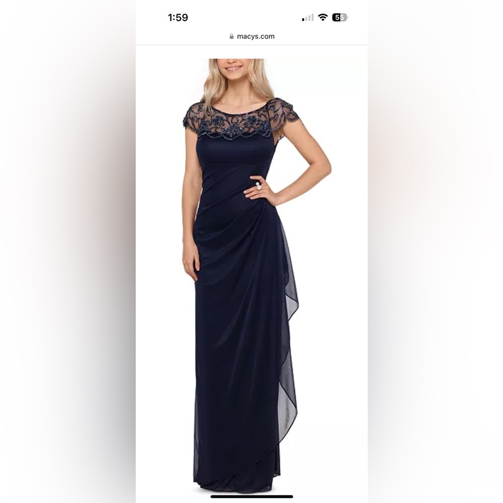 Embellished, navy floral length gown by Xcape